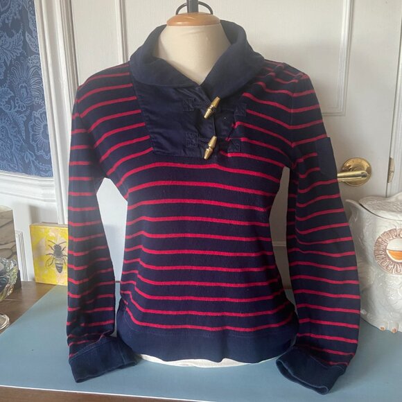 Ralph Lauren LRL Pullover Sweater Red Blue Stripe Shawl Collar - Medium - Picture 2 of 12